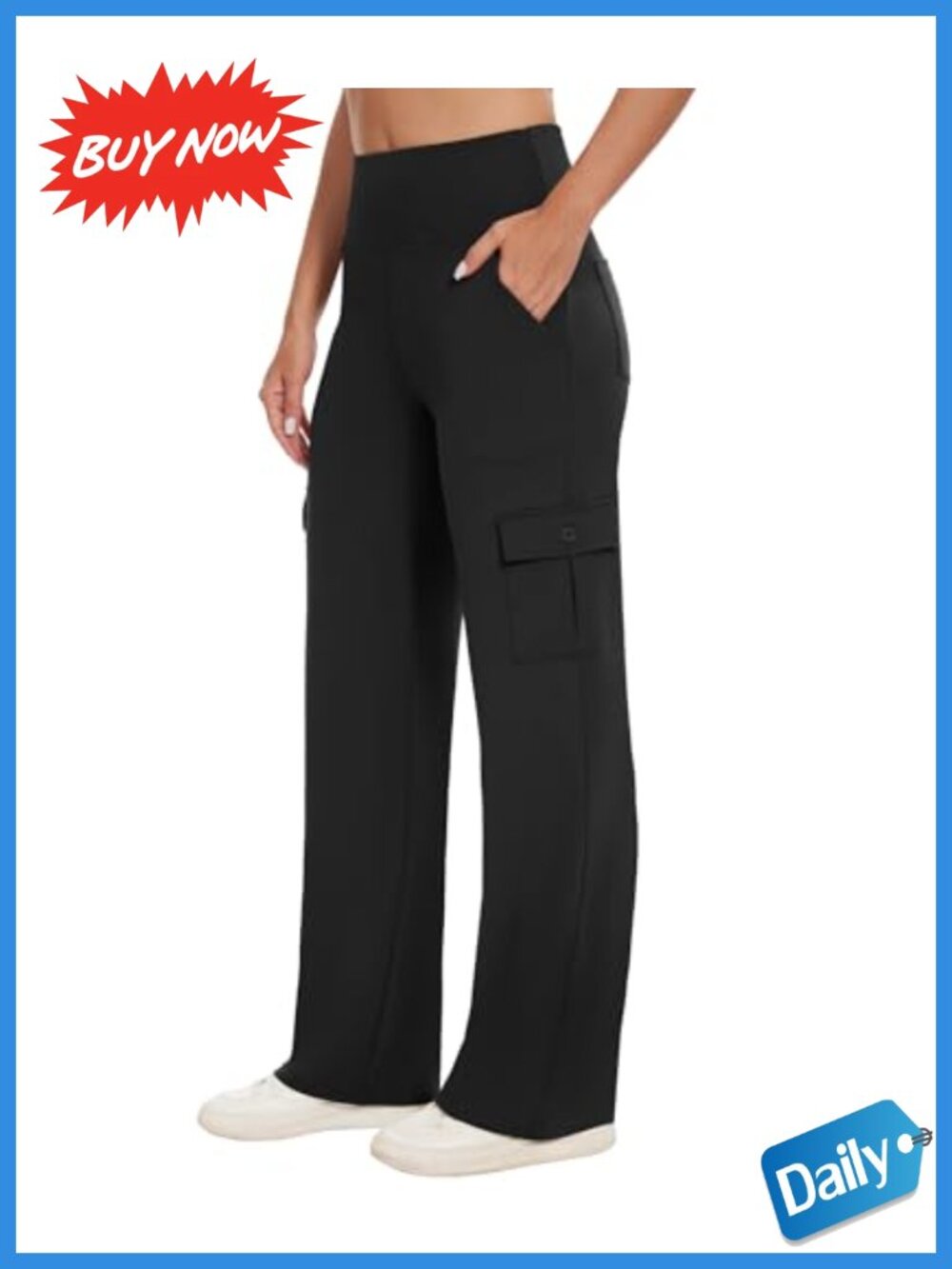 Women Wide Leg Yoga Cargo Pants High Waist Stretch Pull On Work Travel